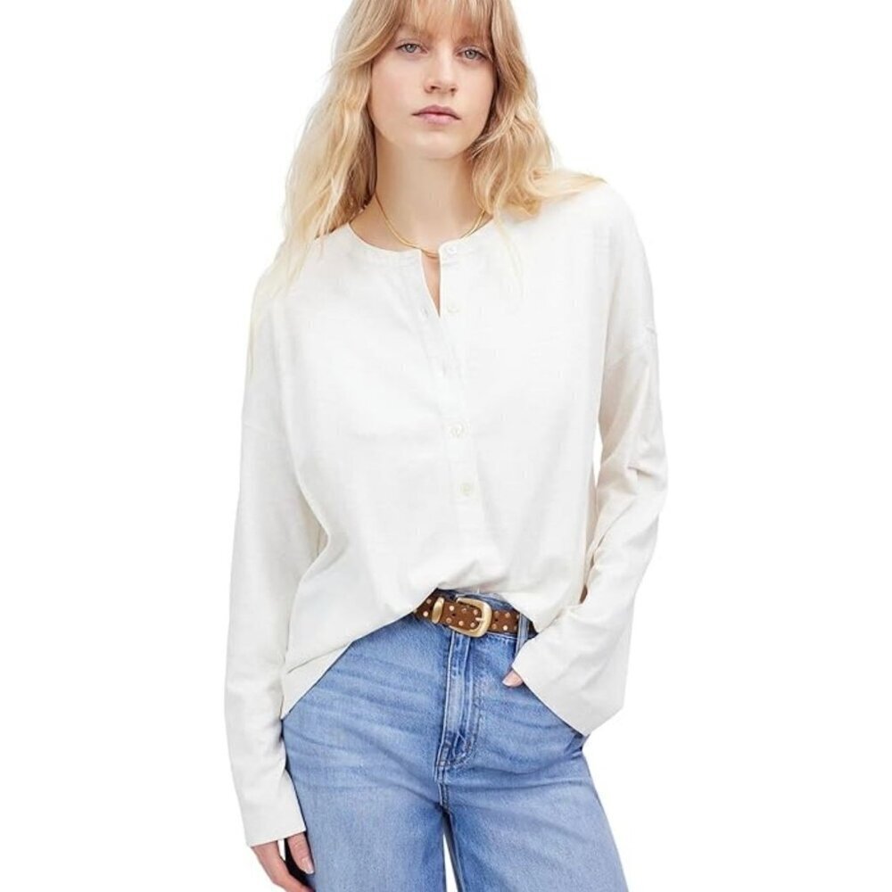 NWT Madewell Bombay Long Sleeve Henley in White - Size: Large